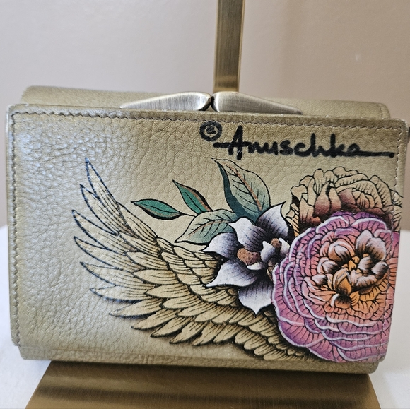 Anuschka Small Flap French Wallet - RFID blocking Angel Wings Handpainted - Picture 2 of 10